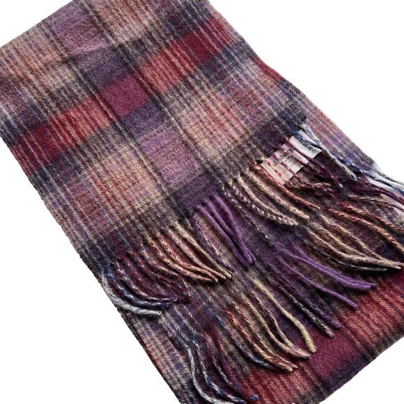 Edinburgh Scarf 100% Lambswool Rectangular Fringe Purple Blue Plaid Check Soft - Picture 1 of 4